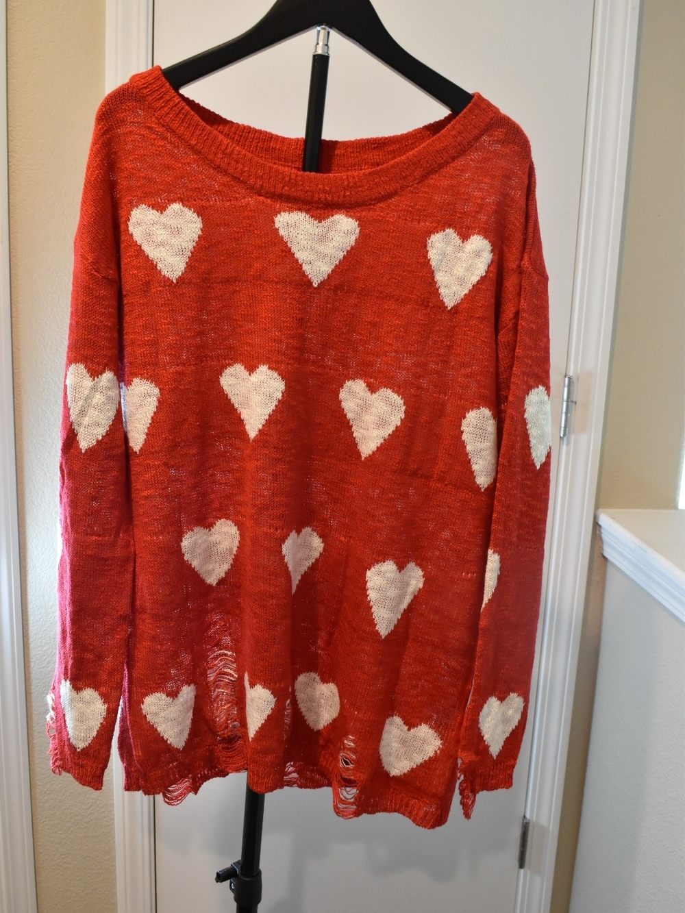 Red Heart Distessed Knit Sweater